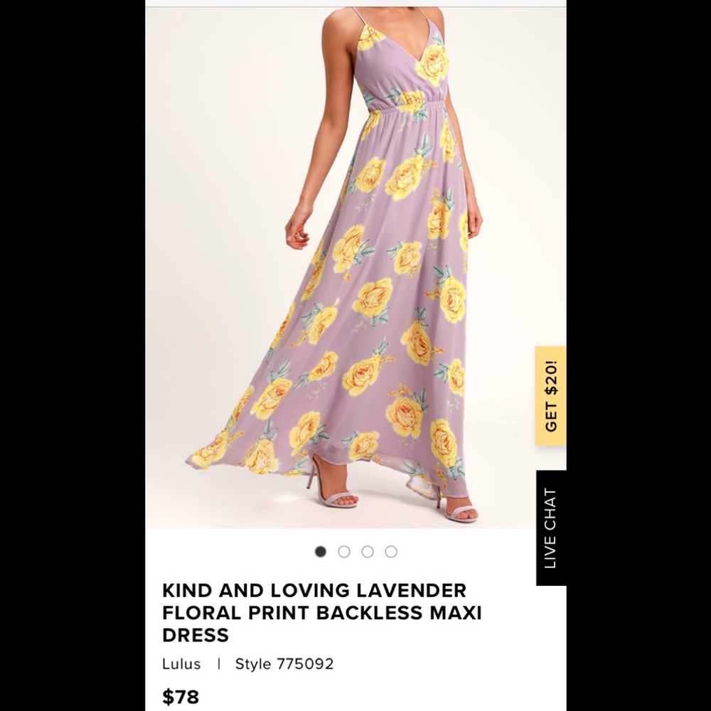 Lulu’s Lavender floral print backless maxi dress